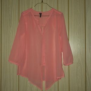 Pink see through button up